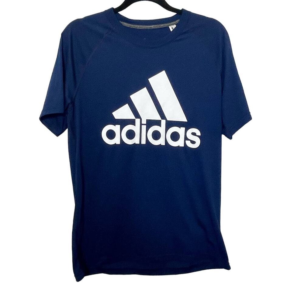 Adidas Logo Graphic Print Ultimate Tee Shirt Short Sleeve Crewneck‎ Blue Medium